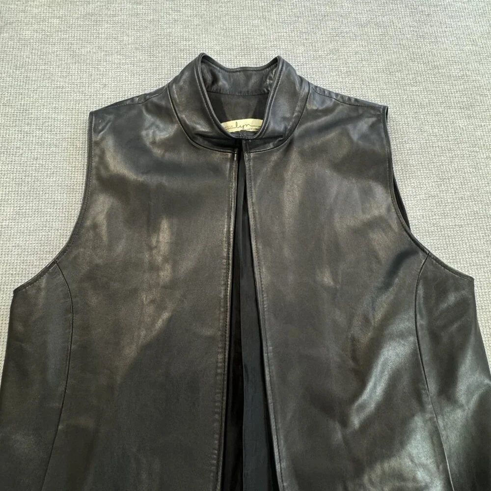 Sibylle Lyn Womens Black Leather Vest Mock Neck Lined Custom Size Spec Biker - Picture 6 of 11